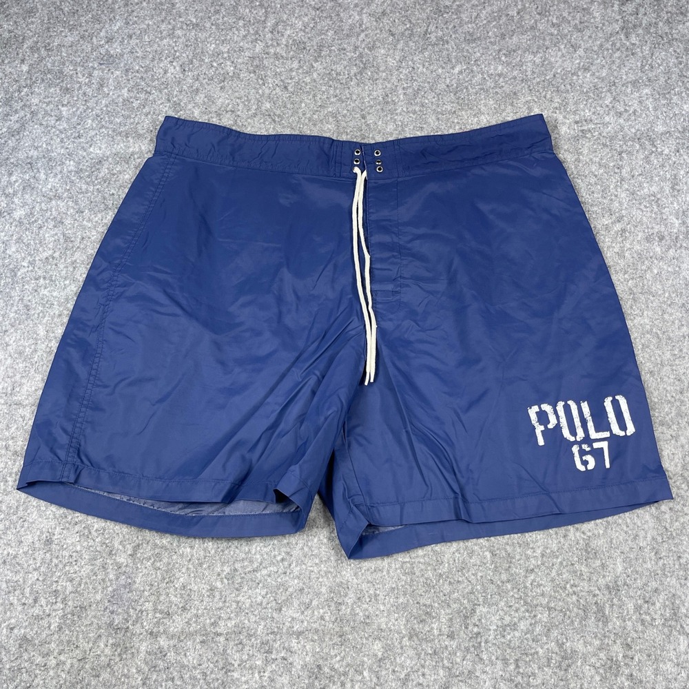 VTG Polo Sport Ralph Lauren Swim Trunks Board Shorts Men XL Blue Polo 67 Stencil